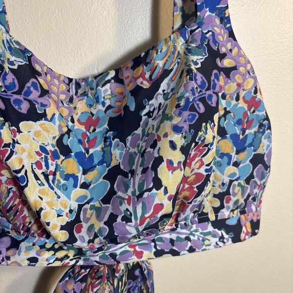 AQUA Multi-Color Floral Crop Sleeveless Tank Top Back Button Tie Women's XL - Picture 5 of 14